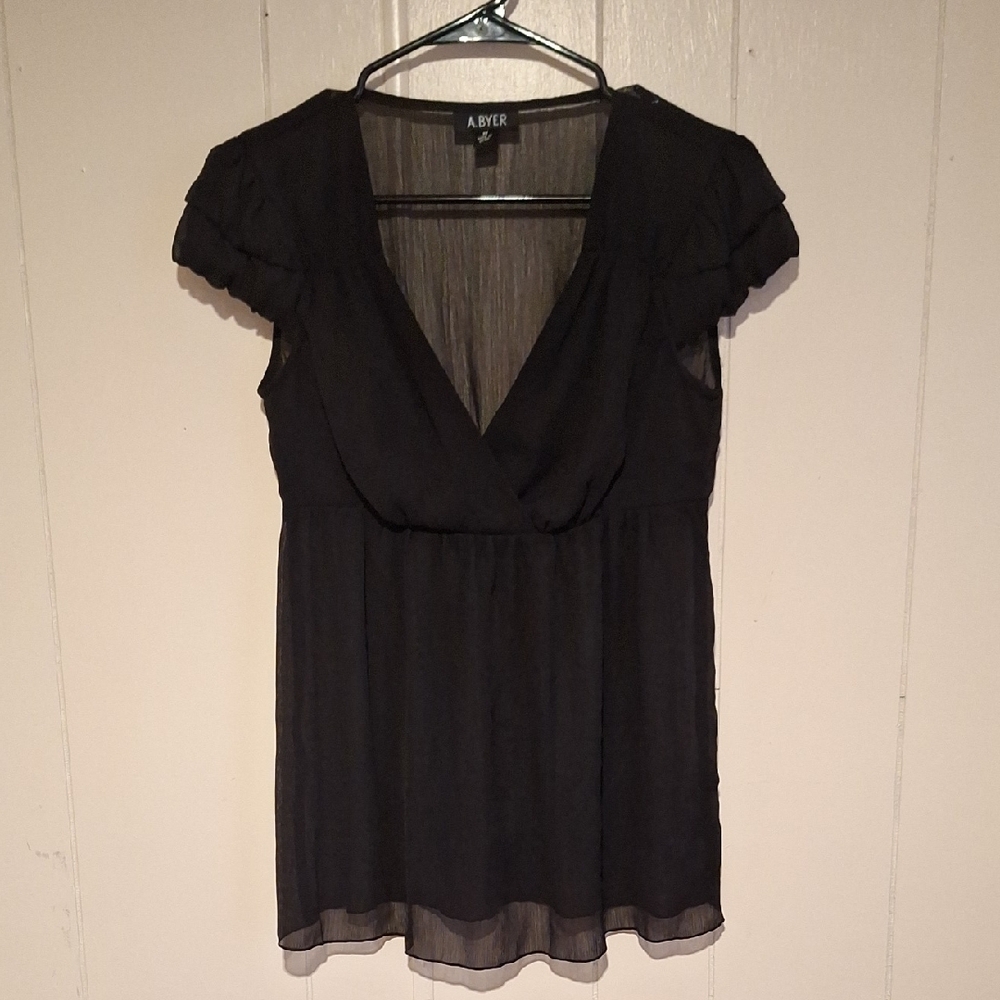 A. Byer Black Women's Sheer Blouse Size Medium